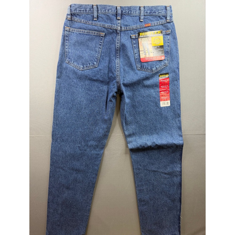 Rustler Regular Fit Jeans Mens Blue Heavyweight Denim Straight Leg 36x34